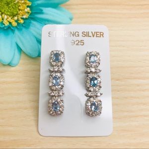 Sterling Silver Aqua Blue & Clear CZ Halo Earrings